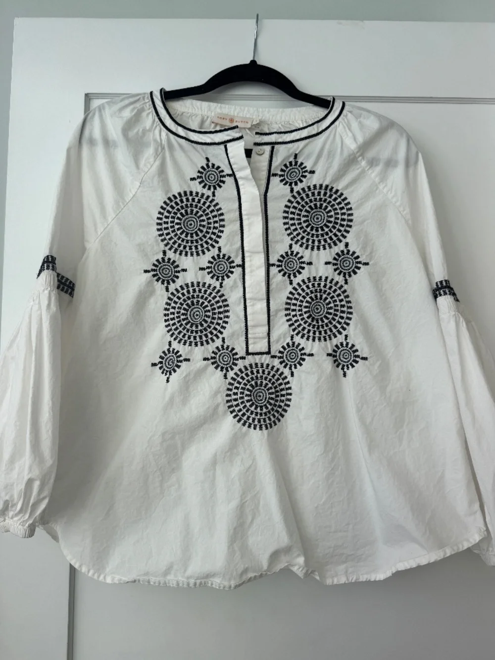 Tory Burch Aubrey Embroidered Poplin Blouse, size 8